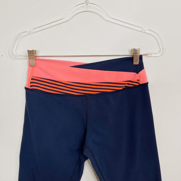 Lululemon Astro Wunder Under Crop Leggings Womens 6 Navy Inkwell Coral Orange - Picture 3 of 9
